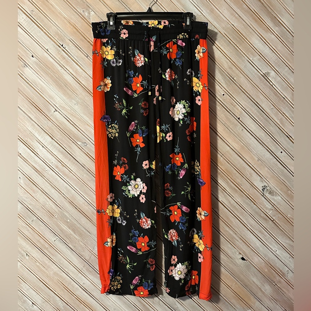 Floral Hester & Orchard Beautiful Floral Black & Red Stripe Trouser Pants